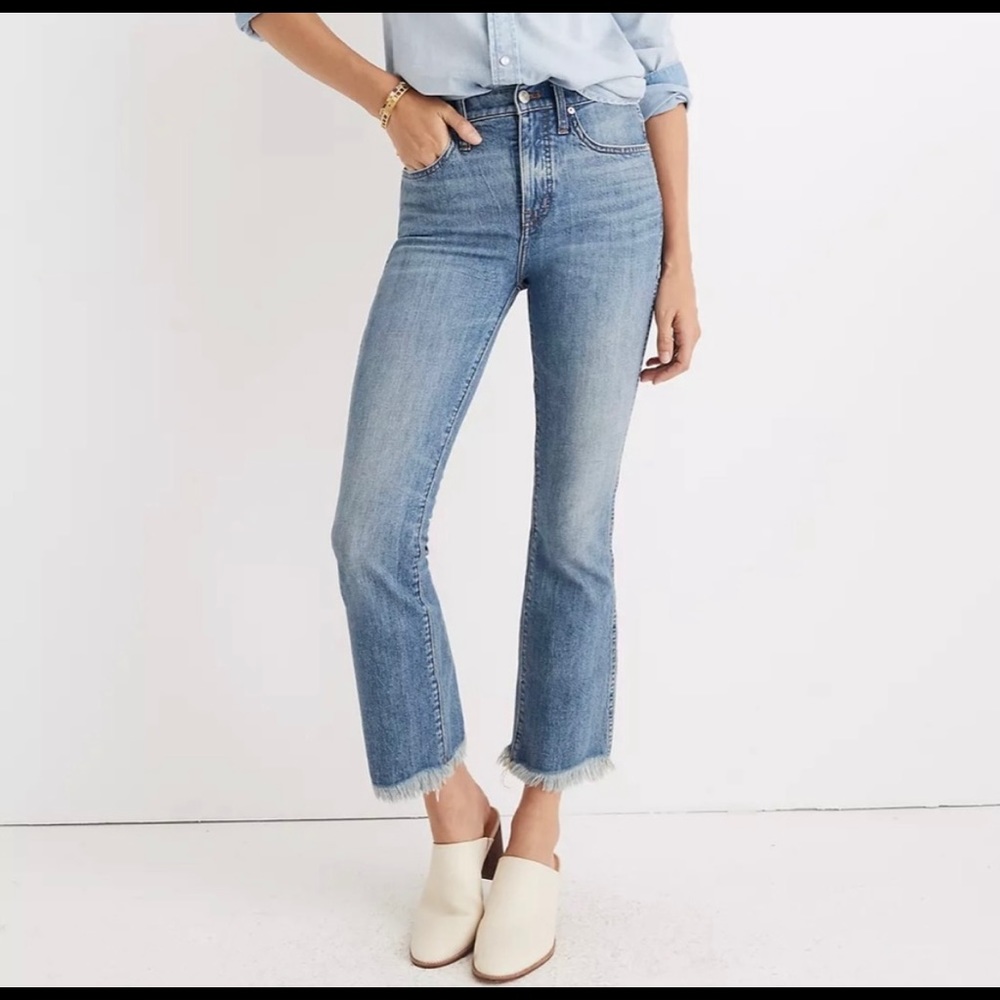 Madewell Cali Demi-Boot Comfort Stretch Cropped High Rise Raw Hem Jeans